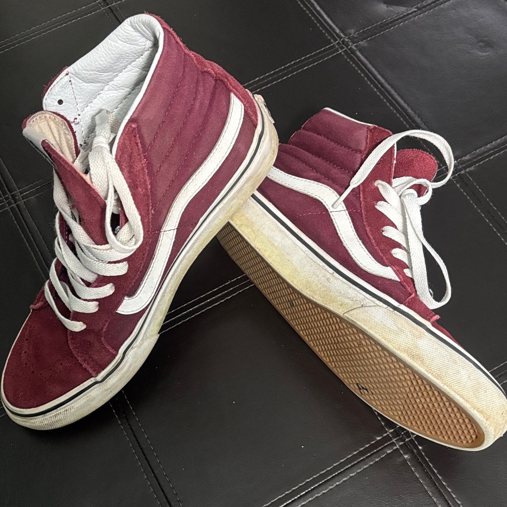 Vans Burgundy and White High-Top Sneakers